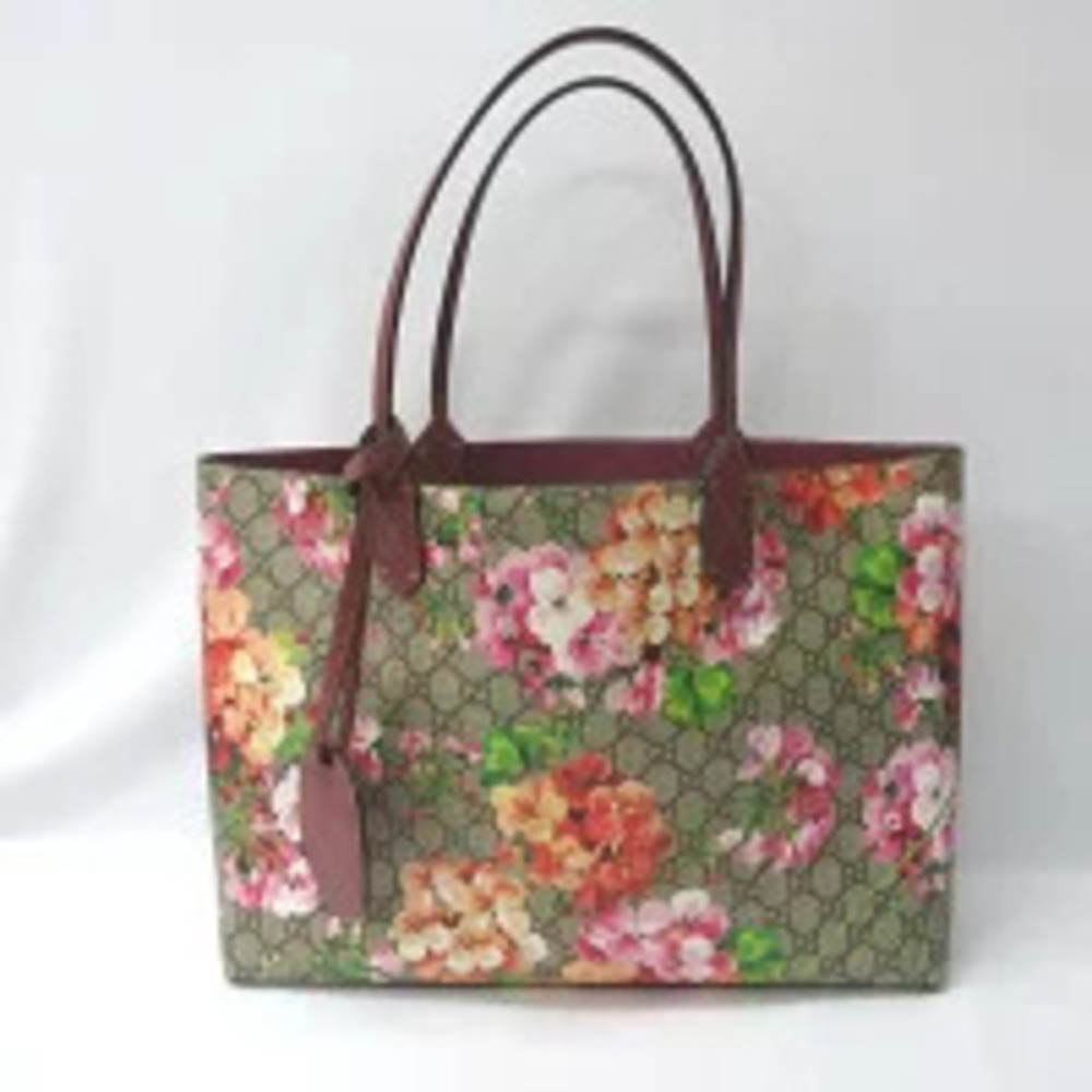 Gucci Tote Bag Floral Flower GG Blooms Reversible Beige